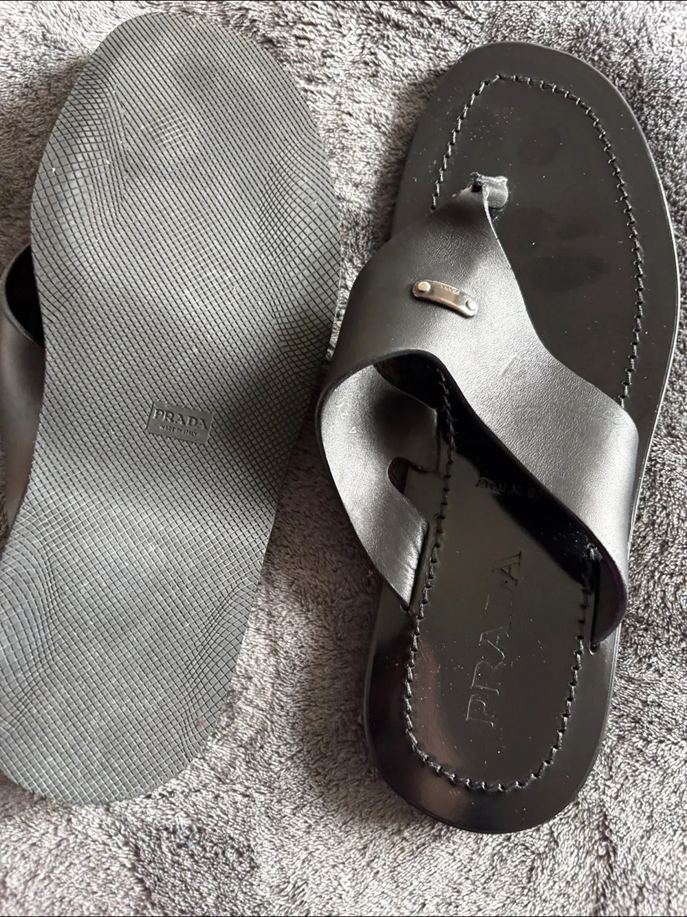 Prada Black Leather Cross-Over Toe-Loop Sandals